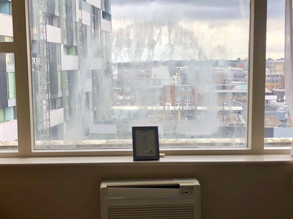 broken hotel window in Millwall